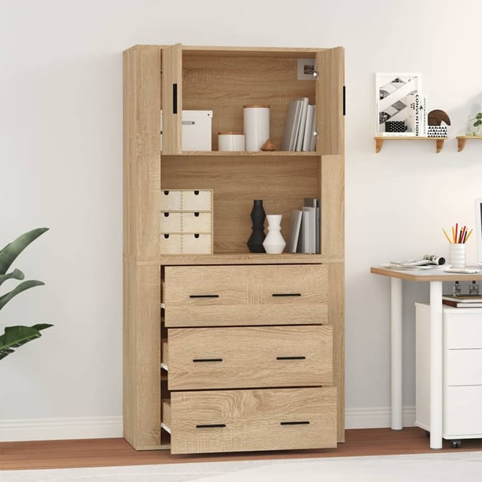 vidaXL - Hoge - kast - bewerkt - hout - sonoma - eikenkleurig