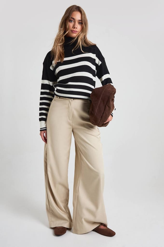 boohoo Dames Stripe Roll Neck Jumper | Zwart | Maat: Small