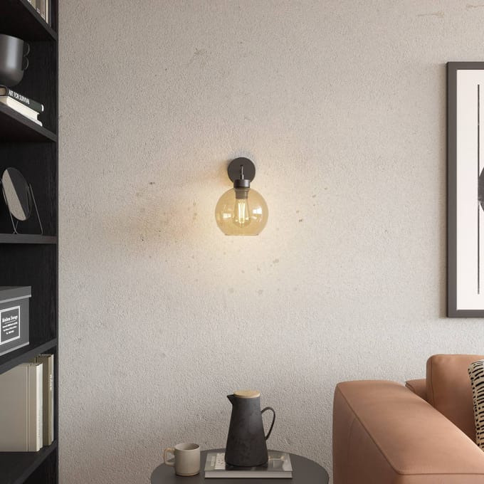 TK Lighting Wandlamp Cubus, zwart/barnsteen, glas, Ø 18 cm, E27