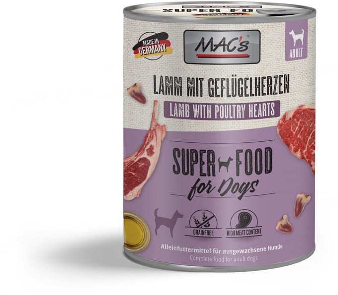 MAC's Hondenvoer Natvoer Blik - 70% Lam & Gevogeltehart - 6 x 800g