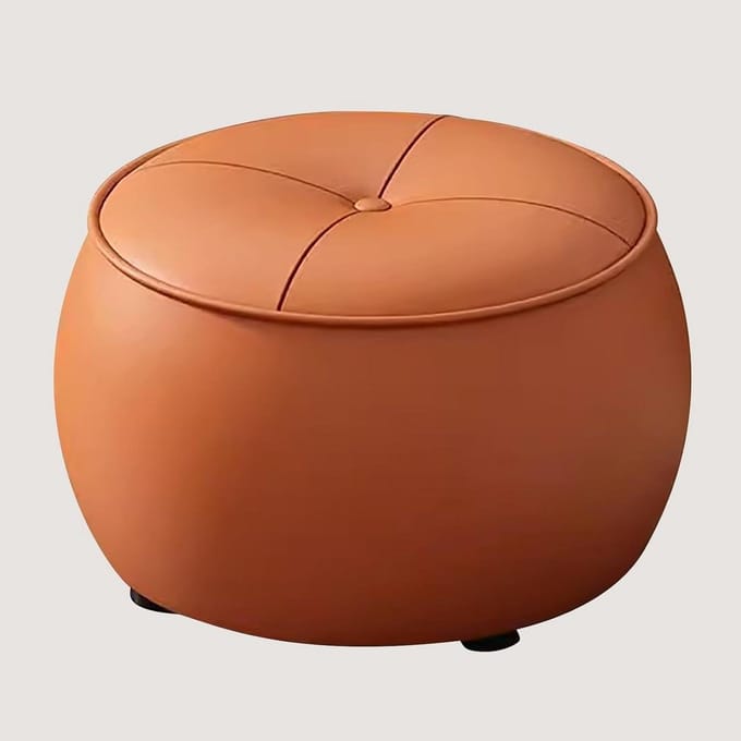 Moderne Poef - Ronde Kruk - Extra Zitplaats - Antislippad - 35x35x30 cm - Oranje