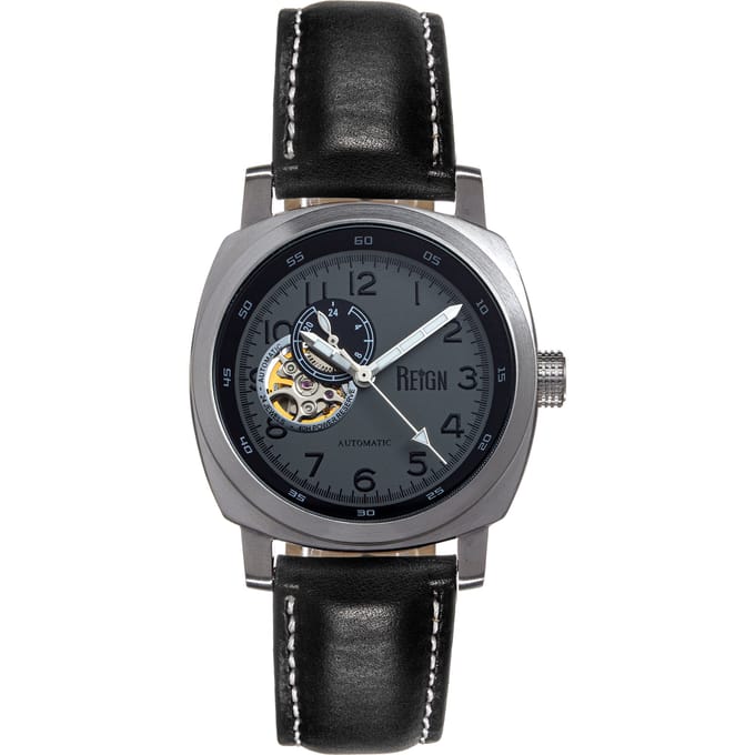 Reign Impaler Semi-skelet horloge met leren band - grijs/zwart