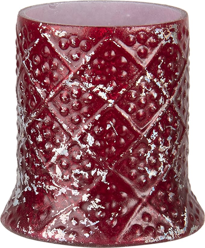 Clayre & Eef Theelichthouder Ø 6x7 cm Rood Glas