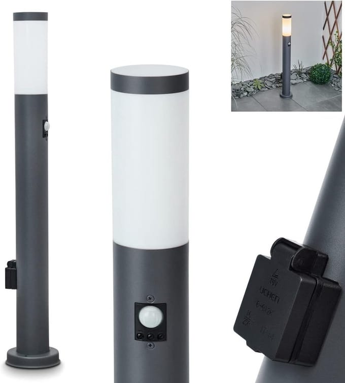 Buitenpadlamp met Bewegingsmelder en E27 Fitting, 80 cm Hoog, IP44