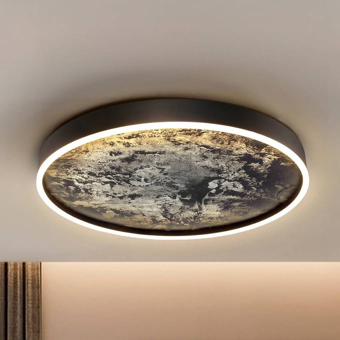 Schuller Valencia LED plafondlamp Stone Ø 60 cm, CCT, zwart, metaal, acryl