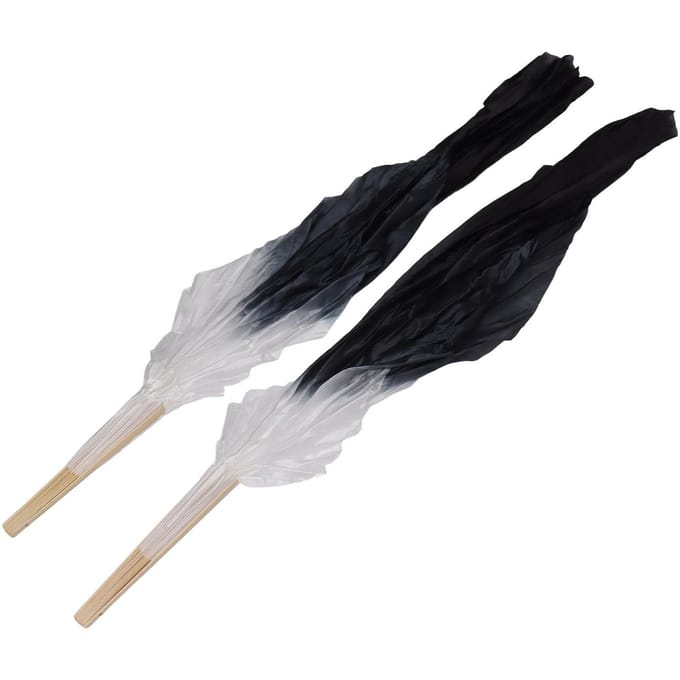 1 Paire Long Éventail de Danse Doux Bel Éventail de Danse Classique pour Performance d'Apprentissage de Danse du Ventre 1,5 m Gris et Noir white