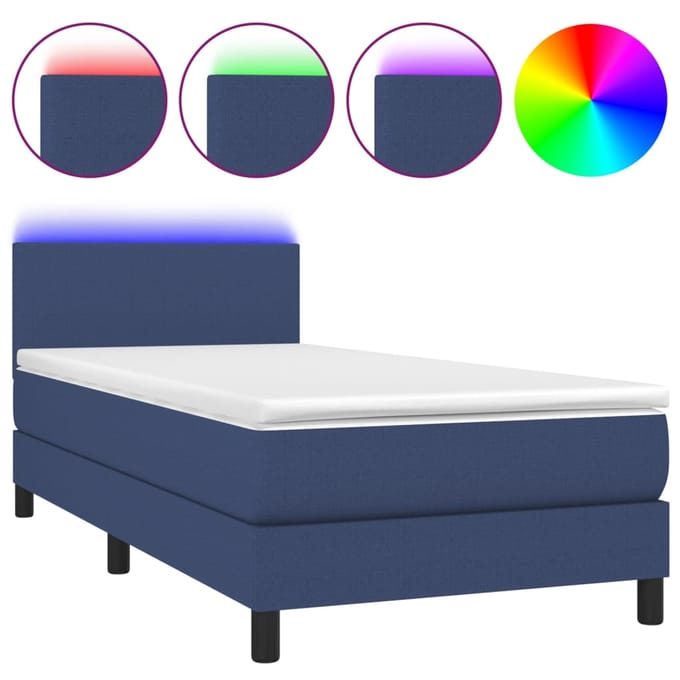 vidaXL - Boxspring - met - matras - en - LED - stof - blauw - 90x200 - cm