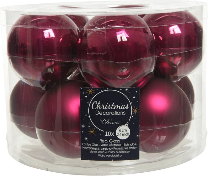 10x stuks kerstballen framboos roze (magnolia) van glas 6 cm - mat/glans - Kerstboomversiering