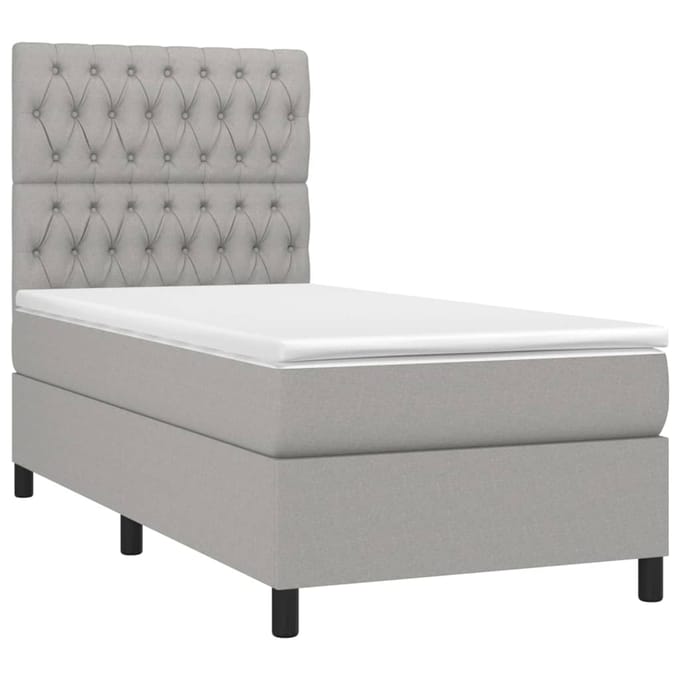 vidaXL - Boxspring - met - matras - en - LED - stof - lichtgrijs - 90x200 - cm