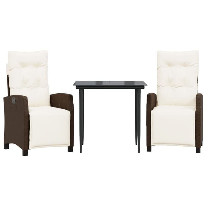 vidaXL - 3-delige - Tuinset - met - kussens - poly - rattan - bruin