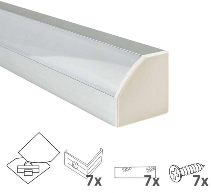 Led hoekprofiel - 3 meter - Aluminium - 30 mm hoog - Led strip profiel incl. afdekkap