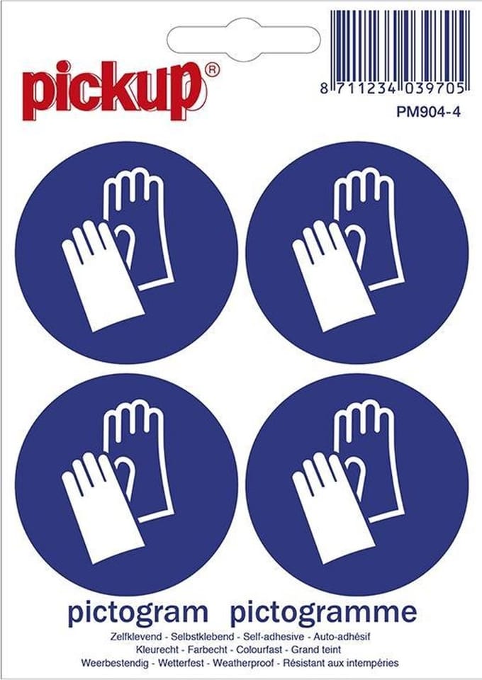 Mini picto's 4,7 cm 4 per vel - Veiligheidshandschoenen dragen