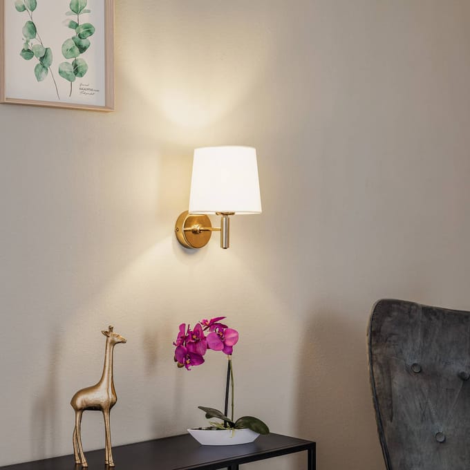 Argon Wandlamp Polo Plus textiel kap, messing/crème