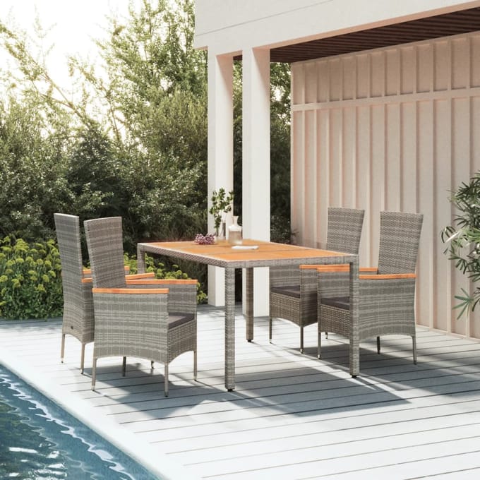 vidaXL - 5-delige - Tuinset - met - kussens - poly - rattan - grijs