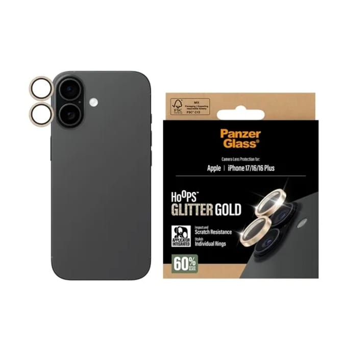 PanzerGlass Hoops® Glitter Gold Camera Lens Protector iPhone 17 | iPhone 16 | 16 Plus