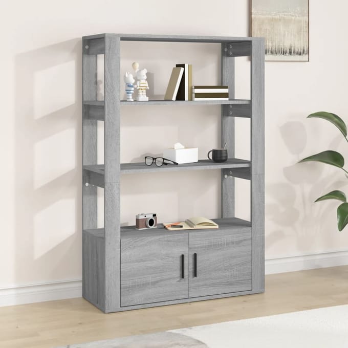 vidaXL - Dressoir - 80x30x119,5 - cm - bewerkt - hout - grijs - sonoma - eikenkleurig