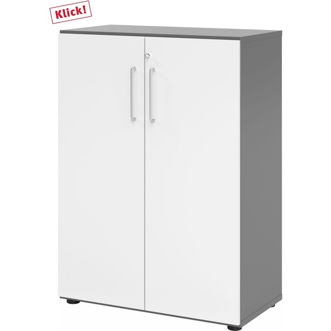 Kasten Breno, 3 OH, afsluitbaar, 28 kg per plank, B 800 x D 420 x H 1100 mm, grafiet/wit