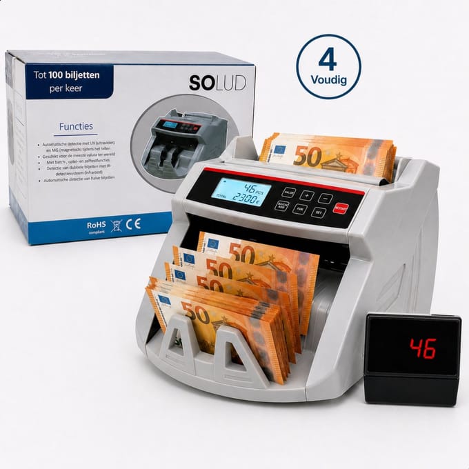Solud® Geldtelmachine - Geld teller 4-Voudig Valsgelddetectie 1000 Biljetten/minuut - Biljettelmachine - Geldteller