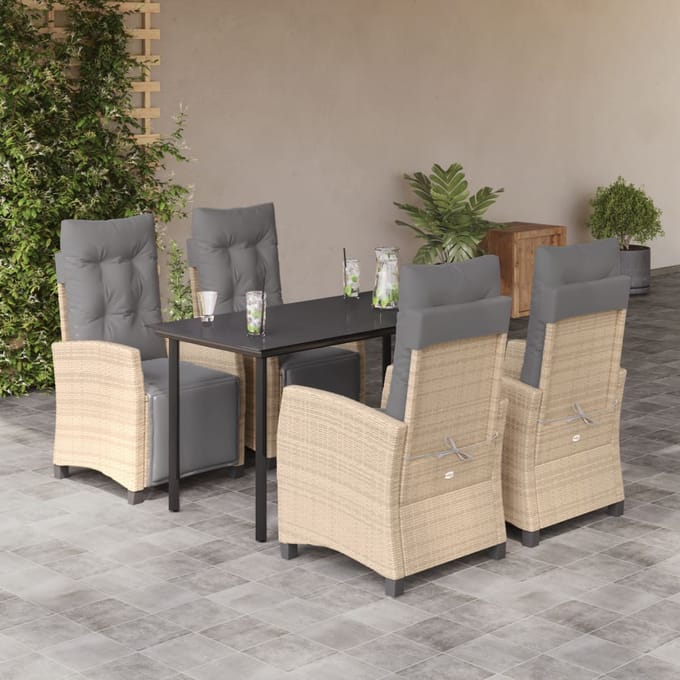 vidaXL - 5-delige - Tuinset - met - kussens - poly - rattan - gemengd - beige