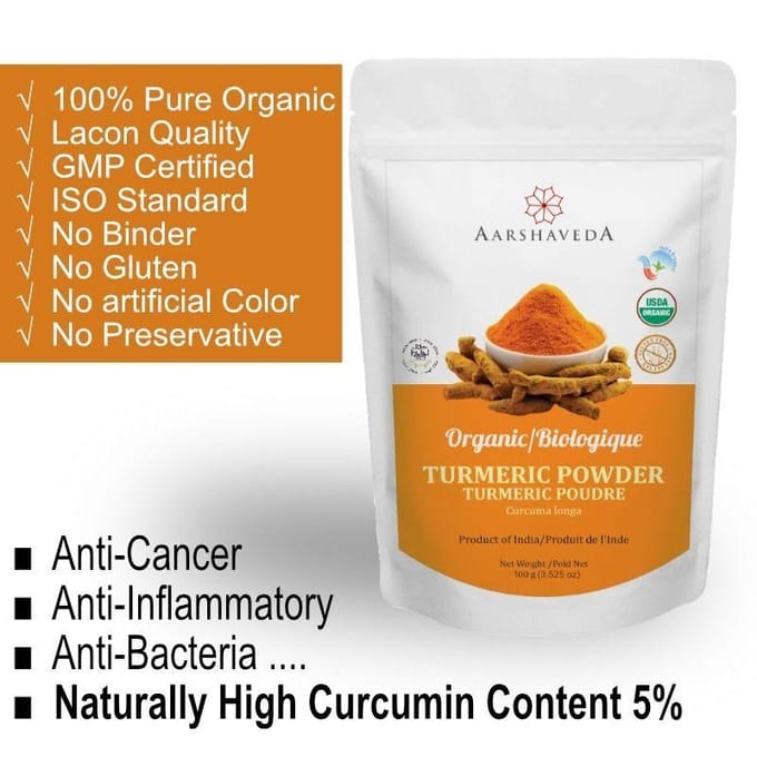 Curcuma moulu (200g), Poudre de curcuma biologique, Aarshaveda 1x200g white
