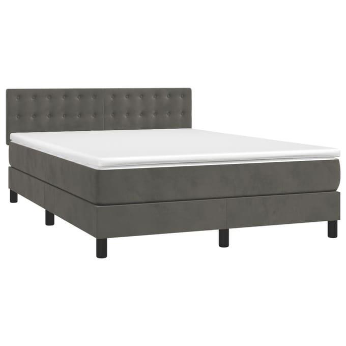 vidaXL - Boxspring - met - matras - en - LED - fluweel - donkergrijs - 140x190 - cm