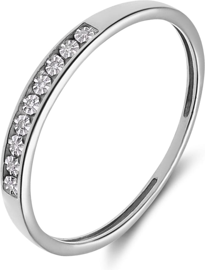 Lucardi Dames Ring met 9 diamanten 0,02ct - Ring - Cadeau - 14 Karaat Goud - Witgoud