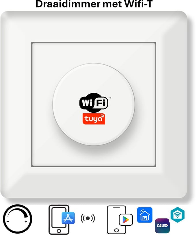 Freelux Draaiknop | Wifi Tuya | Led Dimmer | 500W/2,1A | Inbouw | Zuiver wit glans