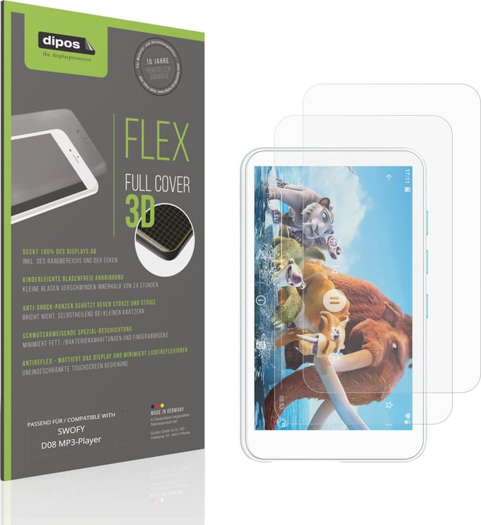 dipos FLEX – 2x Matte Screenprotector geschikt voor SWOFY D08 MP3-Player | Volledige Schermbescherming | Case-Friendly