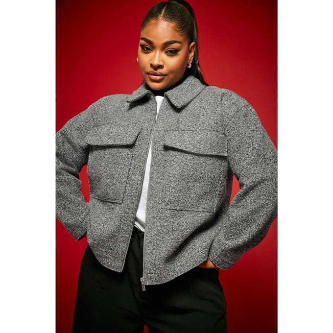 Yours Elegant Cropped Bouclé Jack In Grijs Size 48