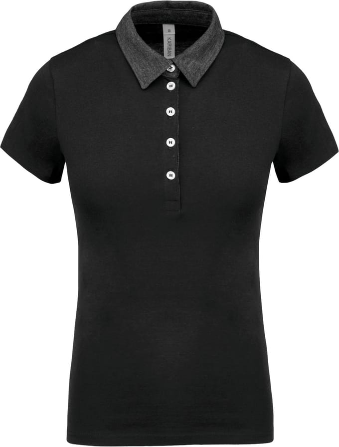 Kariban Tweekleurige damespolo jersey K261 - Black / Dark Grey Heather - M
