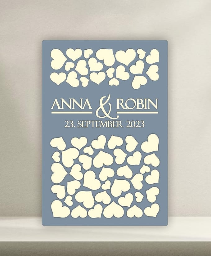 Gepersonaliseerd 3D-gastenboek van Echt Hout met Hartjes