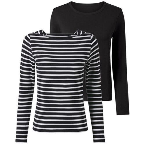 ESMARA 2 Dames shirts (Zwart/wit, XS (32/34))