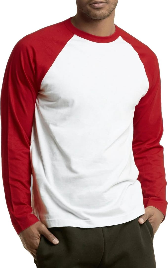 2-Pack Vanilla Heren Baseballshirt Lange Mouwen – Rood/Wit – Casual Raglan Shirt – Maat M