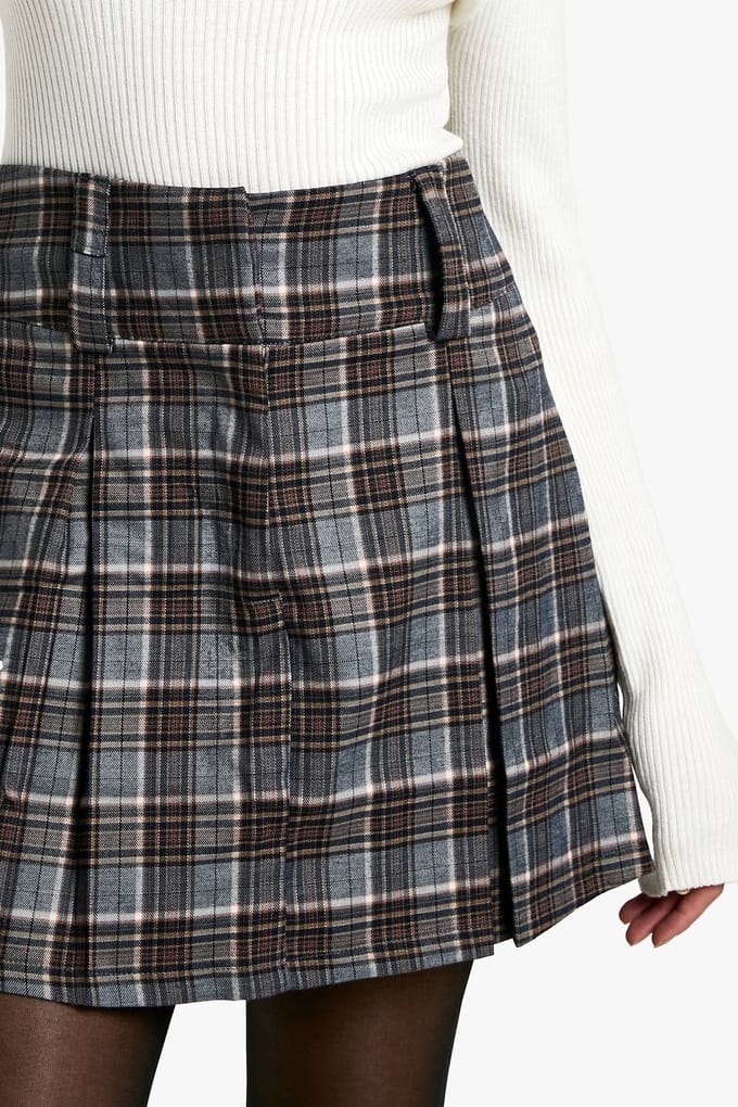 boohoo Dames Check Print Geplooide Mini Rok | Bruin | Maat: XS