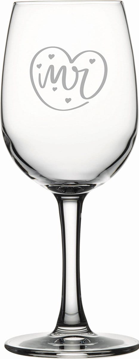 Gegraveerde witte wijnglas 26cl Mr. In hartje