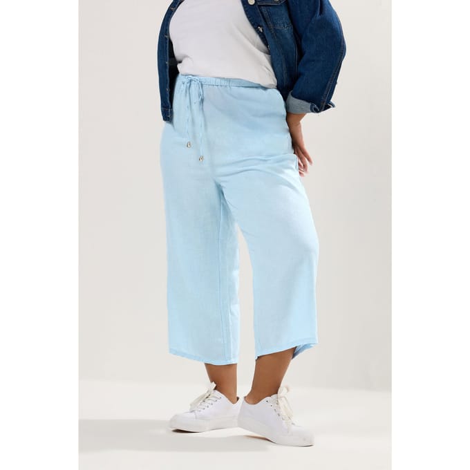 Yours Lichtblauwe Wijde Linnen Culottes Size 54-56