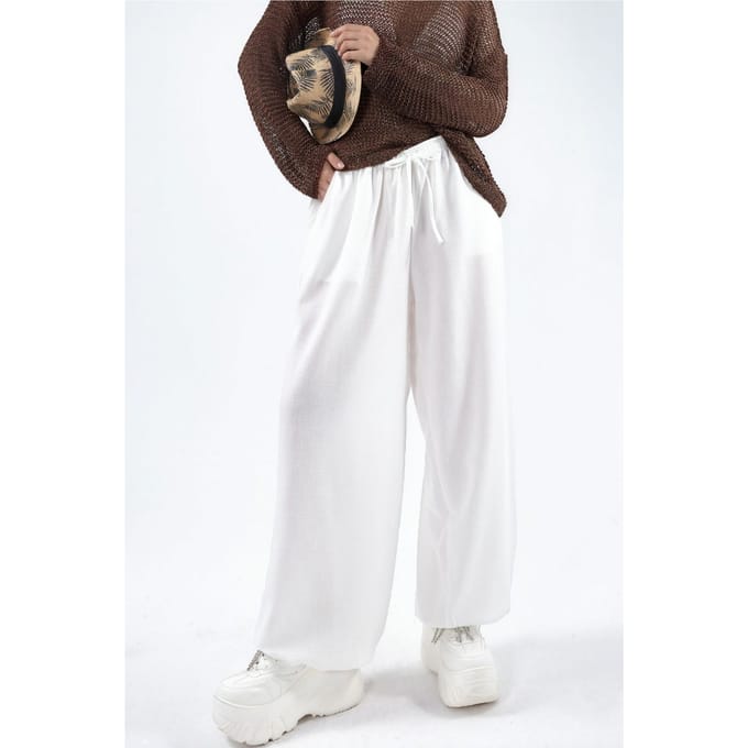 Wijde Woven Broek met Touwsluiting in de Taille