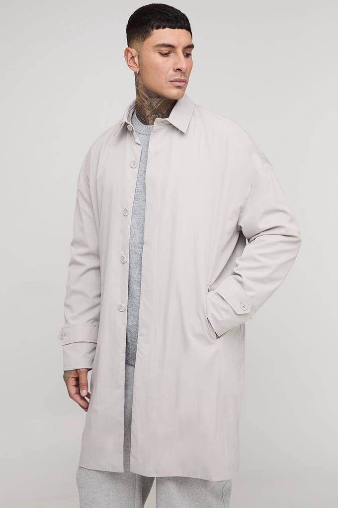 Tall Crinkle Oversized Mac | Grey | Size Small