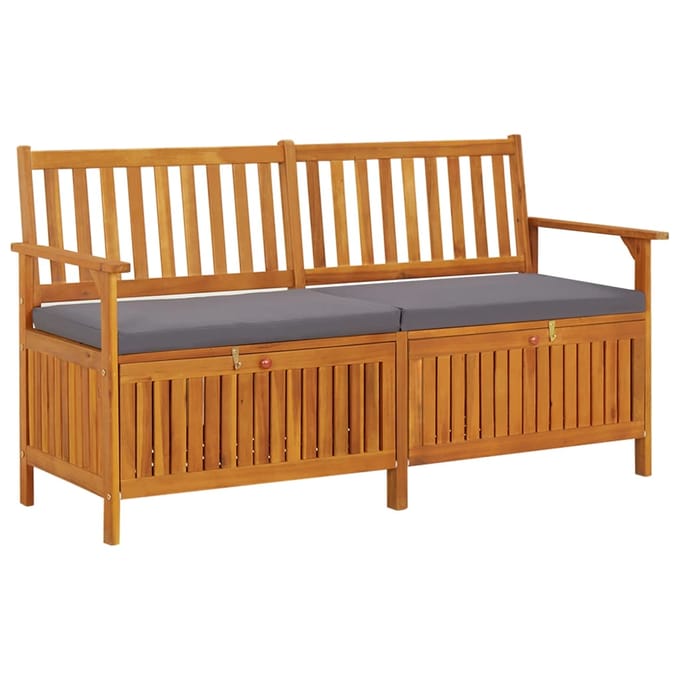 vidaXL - Opbergbankje - met - kussen - 148 - cm - massief - acaciahout