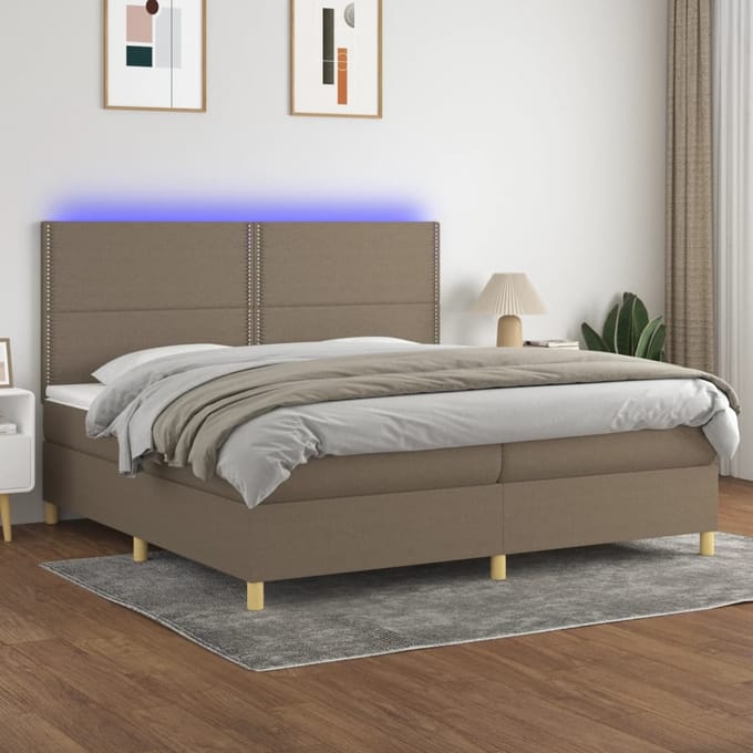 vidaXL - Boxspring - met - matras - en - LED - stof - taupe - 200x200 - cm