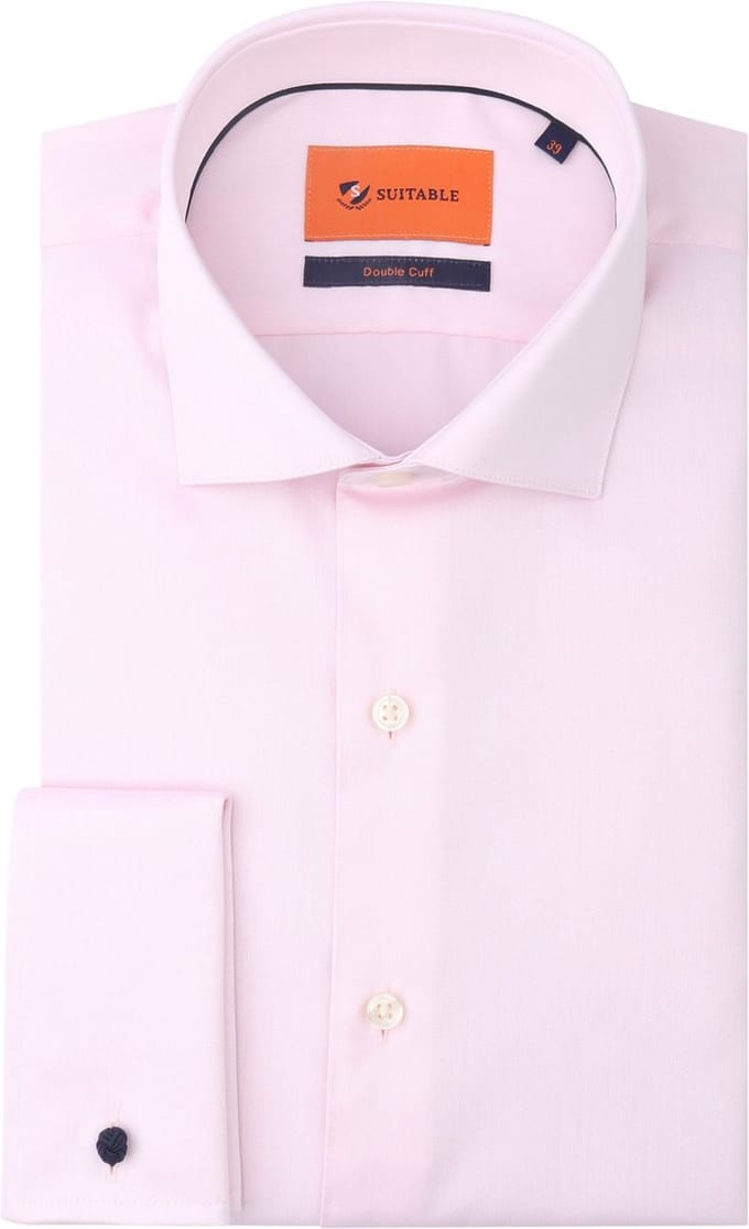Suitable Overhemd Dubbel Manchet Roze - Maat 38 - Heren - Overhemden Formeel