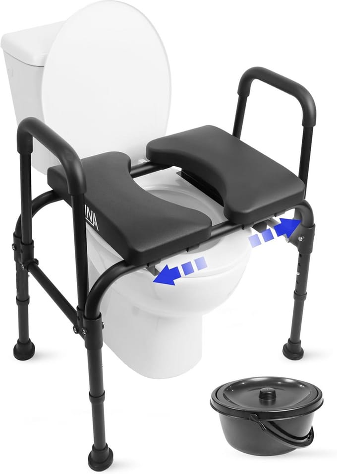 Toiletstoel - Commode stoel Bedstoel - Hygiëne thuiszorg - 3-in-1 Multifunctioneel - 180 kg draagvermogen - Grijs
