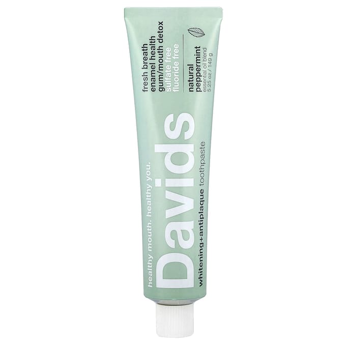 Davids, Premium Toothpaste, Whitening + Tartar Removal, Natural Peppermint, 5.25 oz (149 g) white