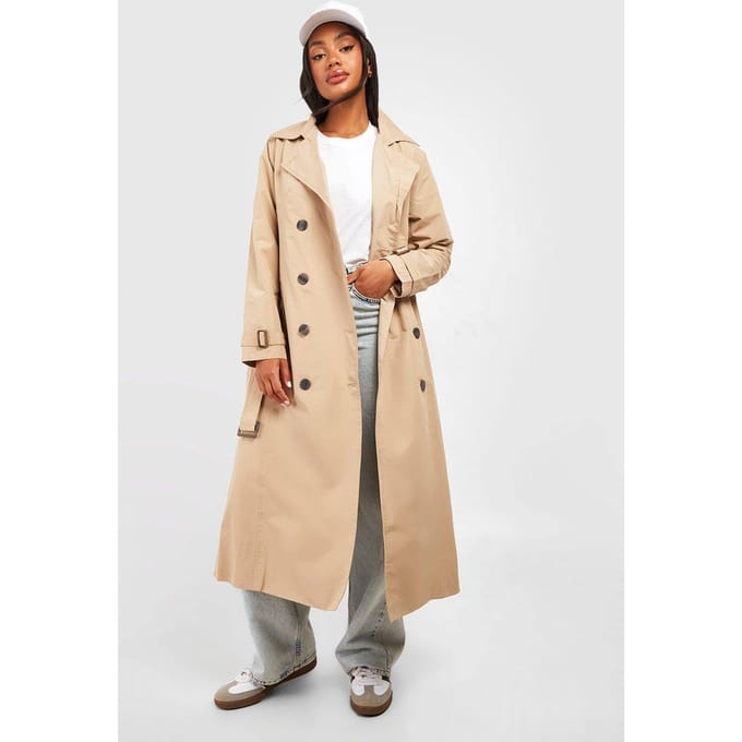 boohoo Dames Gordelde Trenchcoat | Stone | Maat: 14