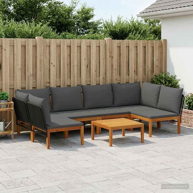 vidaXL - 7 - st - Massief - acaciahout - & - touw - Naturel