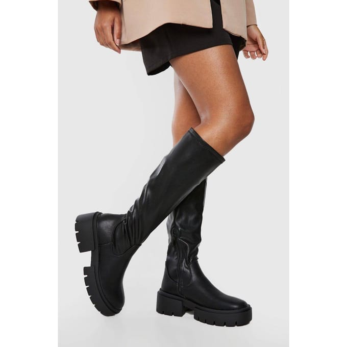 boohoo Dames Chunky kniehoge laarzen | Black | Maat: 3