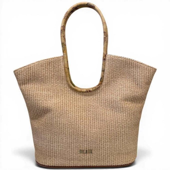 Alviero Martini First Class Shopping Bag Vrouw Natural Sunny Rafia met Geo Classic Details