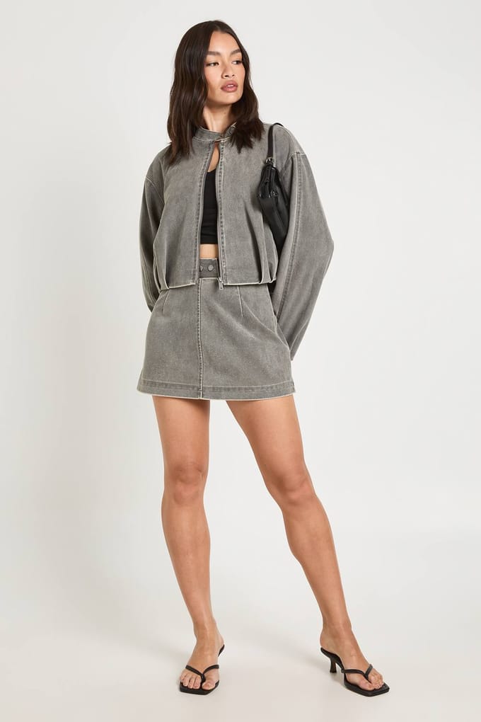 boohoo Dames Vintage Look Faux Suede Mini Rok | Grey | Maat: 10