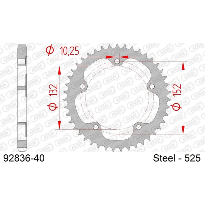 Stalen motortandwiel achteraan Afam 525 40 dents