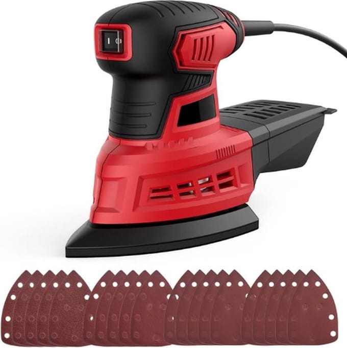 Luxe Schuurmachine – Excentrisch – Actie – Handpalmschuurmachine – Elektrisch met Accu – Incl. 20 Schuurvellen – 200W
